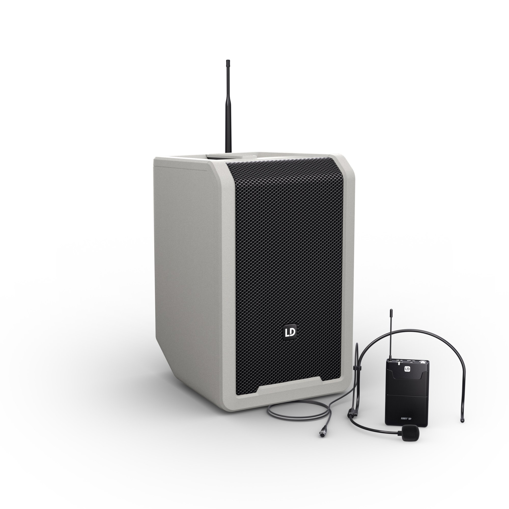 LD Systems ANNY® 8 BPH B5 G - ANNY® 8", battery-powered Bluetooth® PA rendszer with mixer and 1x headset mikrofonnal - 584-608 MHz, urban grey