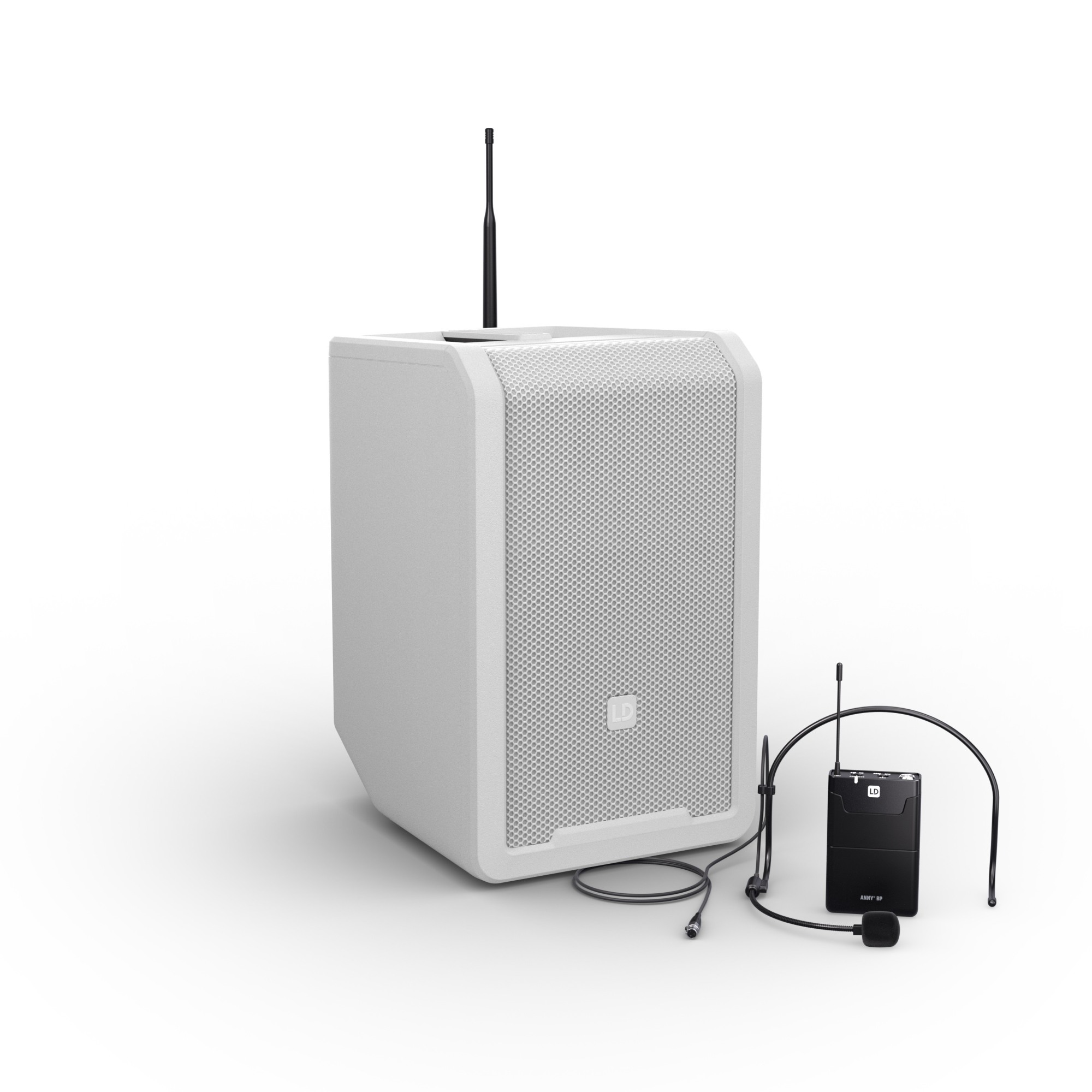 LD Systems ANNY® 8 BPH B5 W - ANNY® 8", battery-powered Bluetooth® PA rendszer with mixer and 1x headset mikrofonnal - 584-608 MHz, pure white