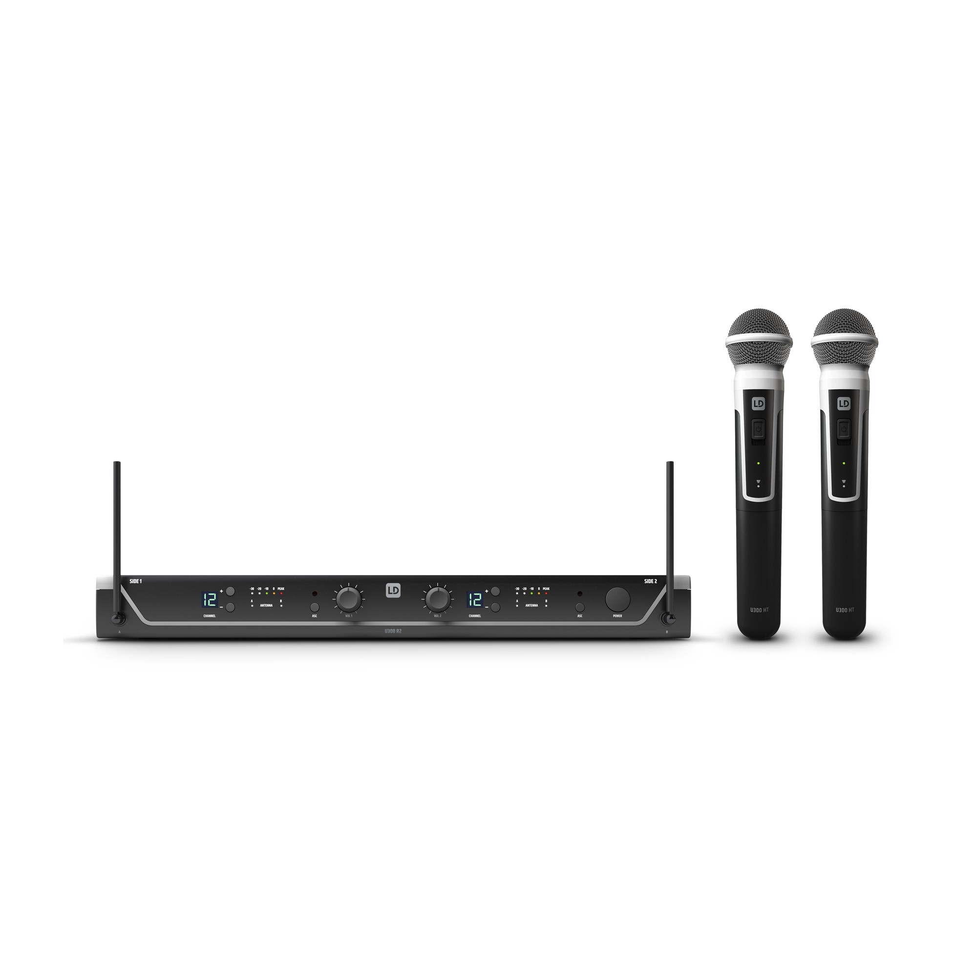 LD Systems U305 HHD 2 - diversity mikrofon készlet dupla vevő, 2 darab dinamikus kapszulás kézi adóval, 584-608 MHz