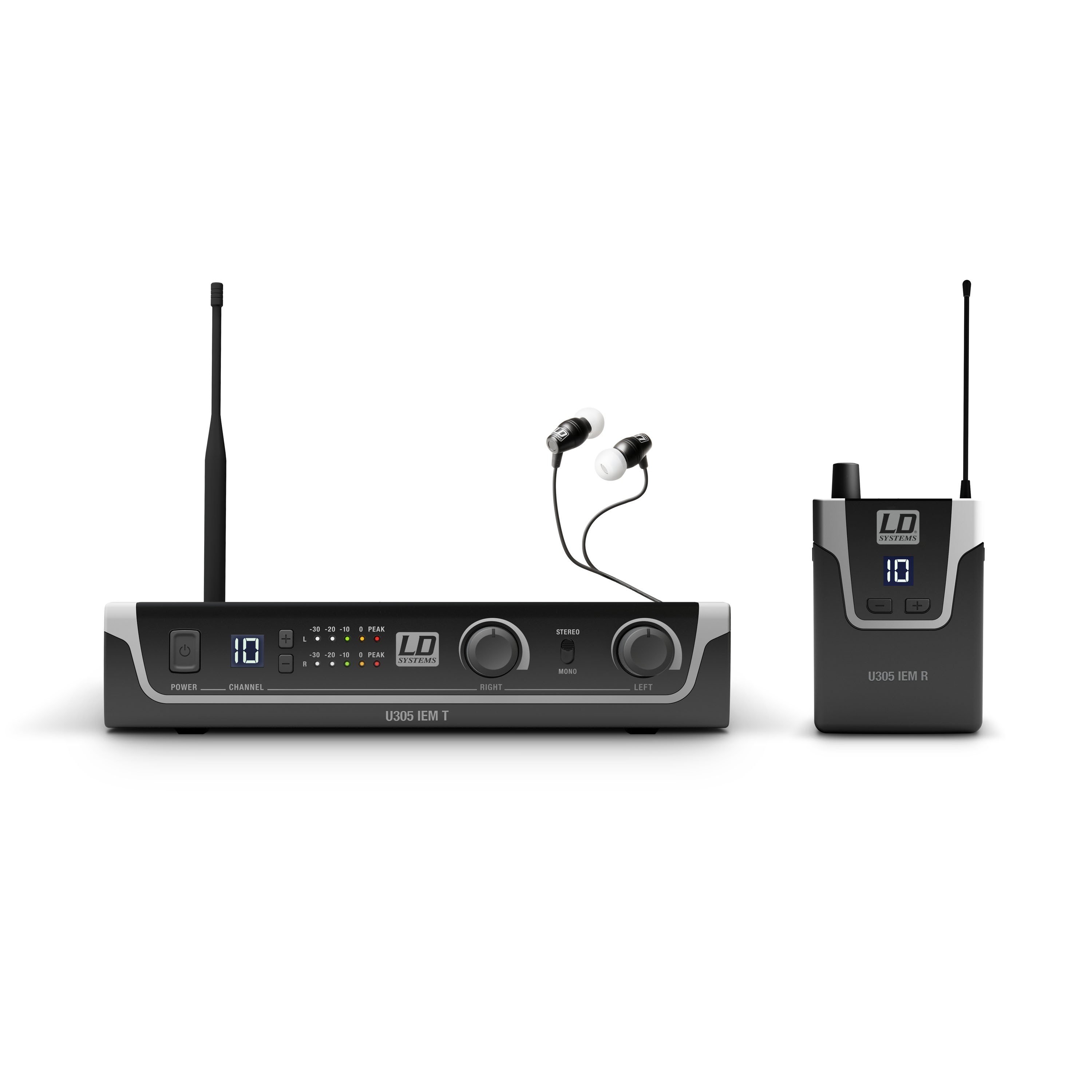 LD Systems U305 IEM HP - In-Ear fülmonitor készlet fülhallgatóval 12 sáv, monó/sztereó üzemmód, 584 -608 MHz