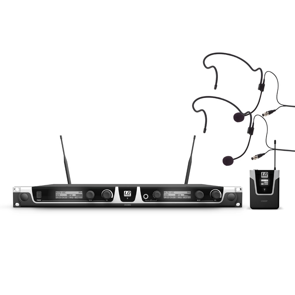 LD Systems U505 BPH 2 - diversity microphone kit dual receiver, 2 pcs clip-on with transmitter and 2 pcs fejmikrofonnal, 584-608 MHz