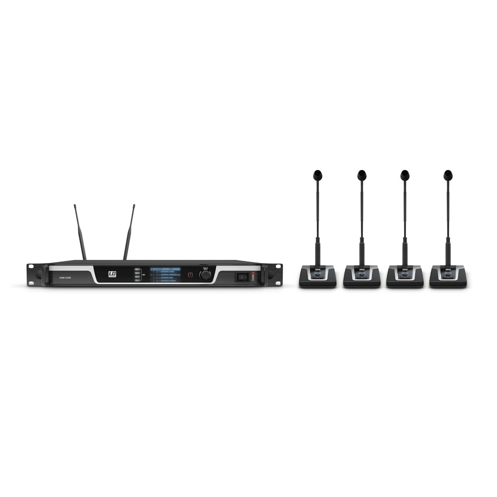 LD Systems U505 CS 4 - diversity konferencia rendszer 4 csatornás vevő 4 darab asztali adóval, 60 sáv PLL hangolás, 554-586 MHz