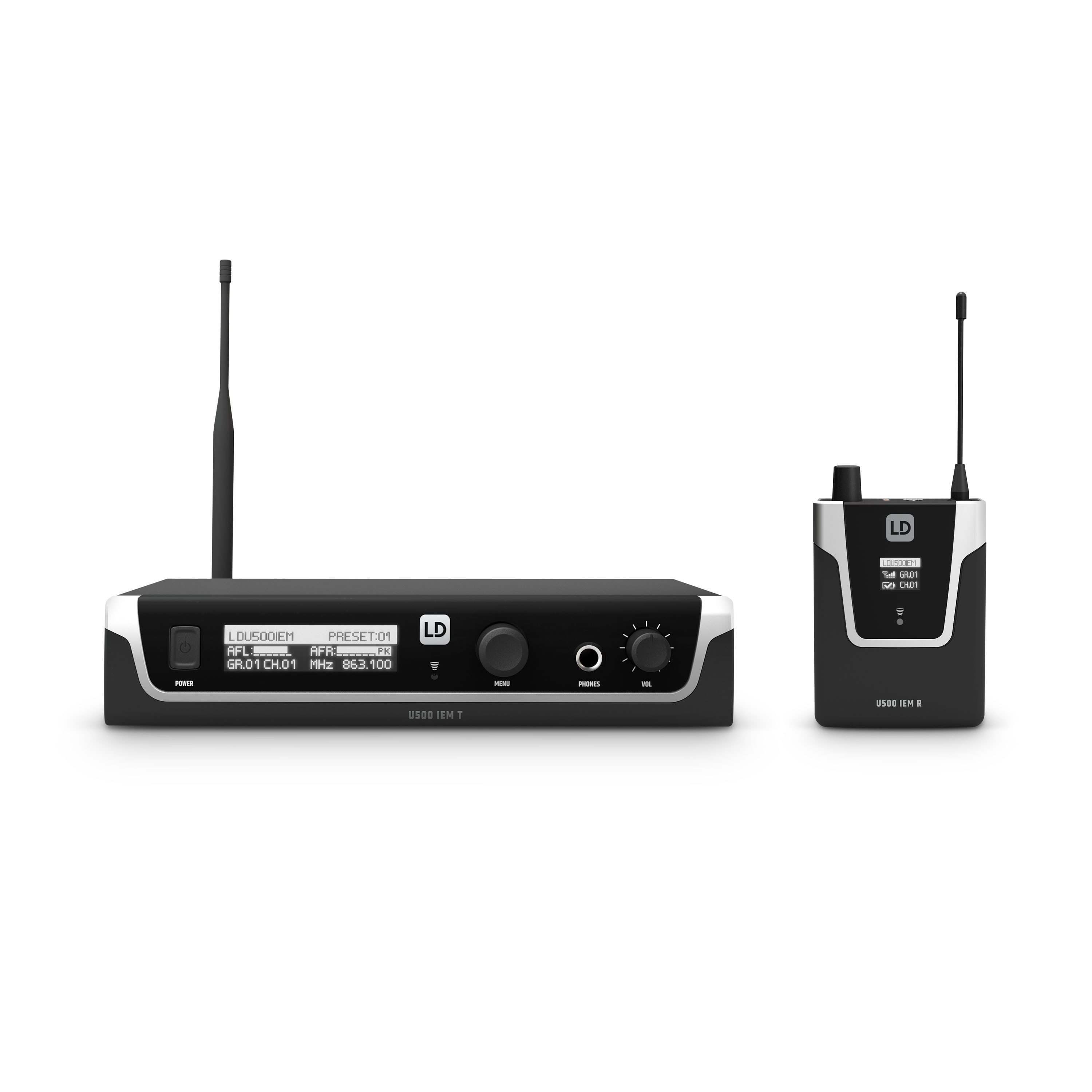 LD Systems U505 IEM - In-Ear fülmonitor készlet 96 sáv, monó/sztereó üzemmód, 584 -608 MHz