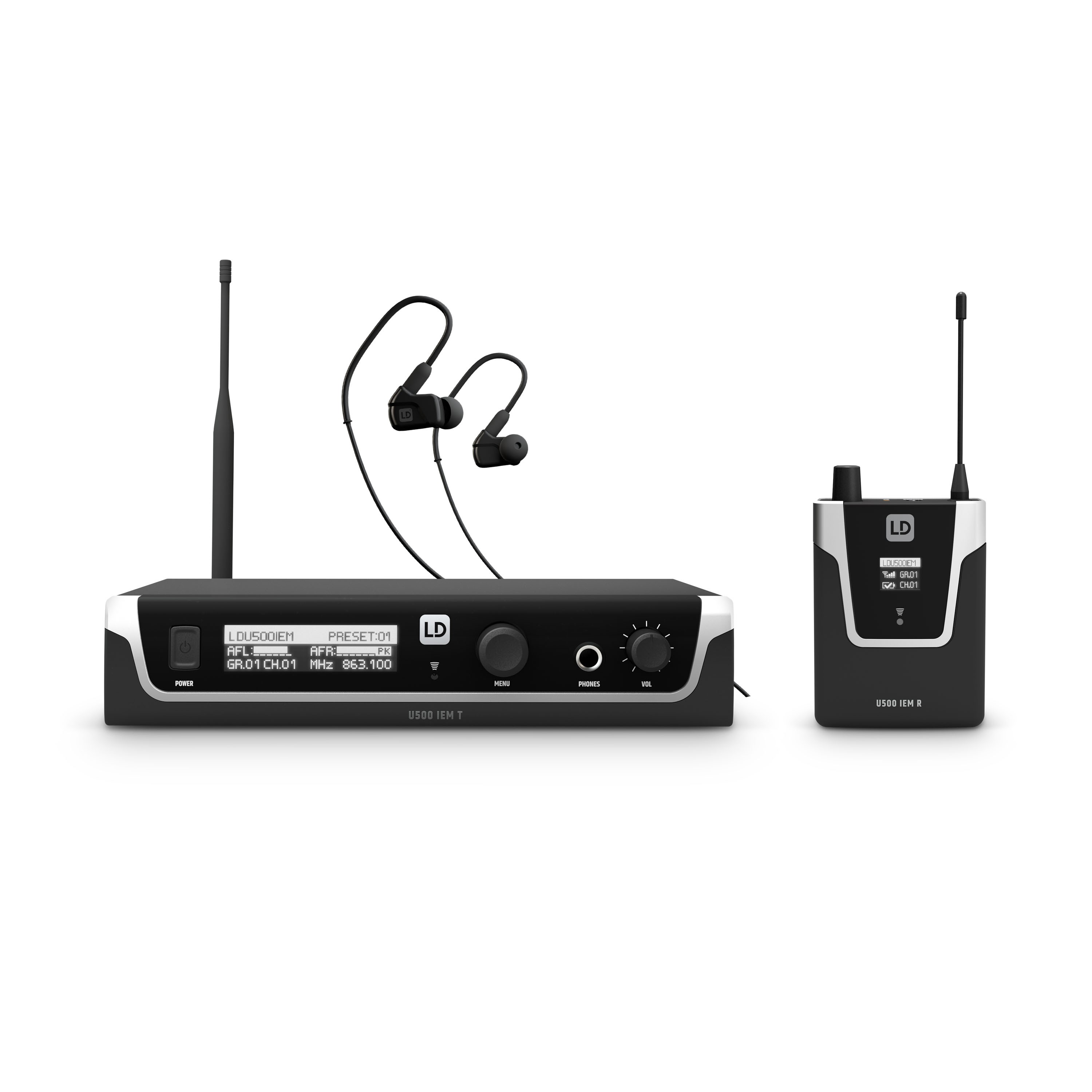 LD Systems U506 IEM HP - In-Ear in-ear monitor kit fülhallgatóval 96 band, mono/stereo mode, 655 -679 MHz