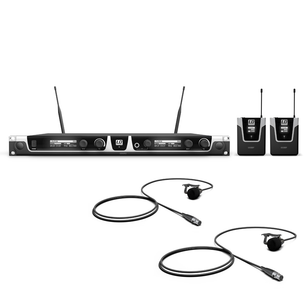 LD Systems U508 BPL 2 - diversity microphone kit dual receiver, 2 pcs clip-on with transmitter and 2 pcs nyakkendő mikrofonnal, 823-832 and 863-865 MHz