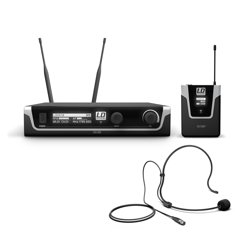 LD Systems U518 BPH - diversity microphone kit clip-on with transmitter, fejmikrofonnal, 1785-1800 MHz