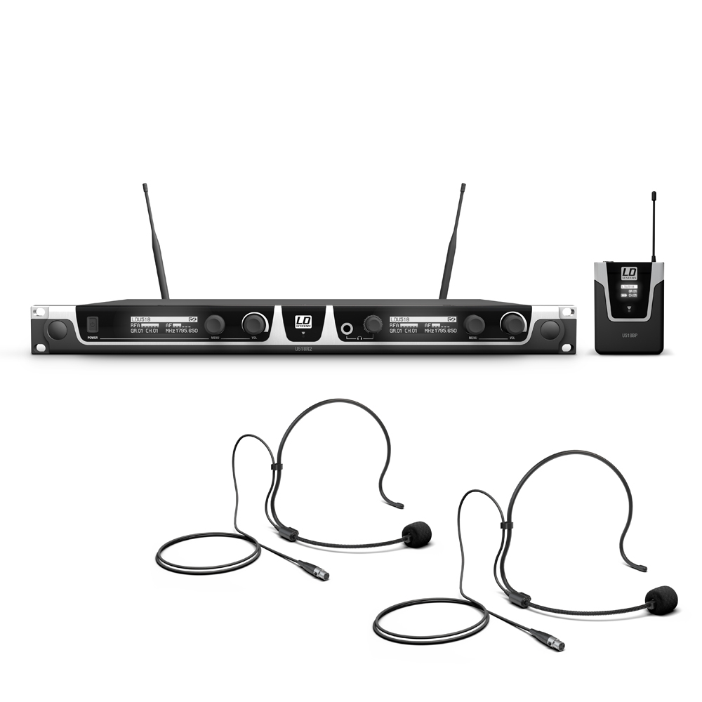 LD Systems U518 BPH 2 - diversity microphone kit dual receiver, 2 pcs clip-on with transmitter and 2 pcs fejmikrofonnal, 1785-1800 MHz