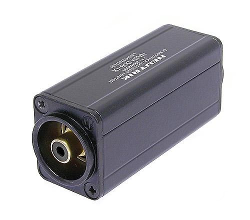Neutrik NA2M-D0B-TX - átalakító, 3 pólusú XLR papa-RCA aljzat, fekete, illesztő trafóval, 1:1/200 Ohm
