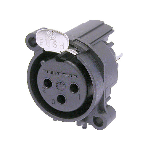 Neutrik NC3FAAV - 3-pin XLR socket vertical PCB-mount, common / combined 1. foot+GND+housing, spring-loaded, AA housing