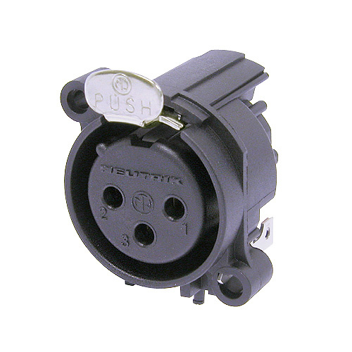 Neutrik NC3FAH2 - 3-pin XLR socket horizontal PCB-mount, separate GND and housing, retesszel, A housing