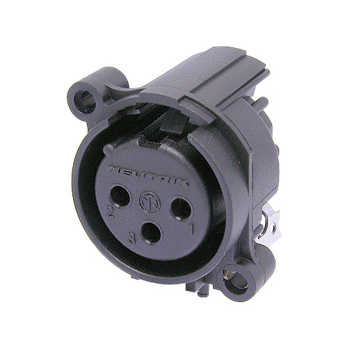 Neutrik NC3FAH2-0 - 3-pin XLR socket horizontal PCB-mount, separate GND and housing, A housing
