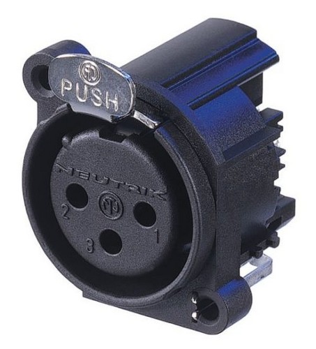 Neutrik NC3FAHL1 - 3-pin XLR socket bal oldali for PCB, common / combined 1. foot+GND+housing, retesszel, A housing