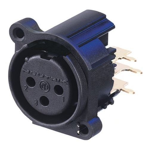 Neutrik NC3FAHR1-0 - 3-pin XLR socket jobb oldali for PCB, common / combined 1. foot+GND+housing, A housing