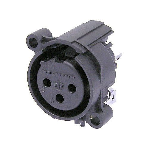 Neutrik NC3FAV1-0 - 3-pin XLR socket vertical PCB-mount, common / combined 1. foot+GND+housing, A housing