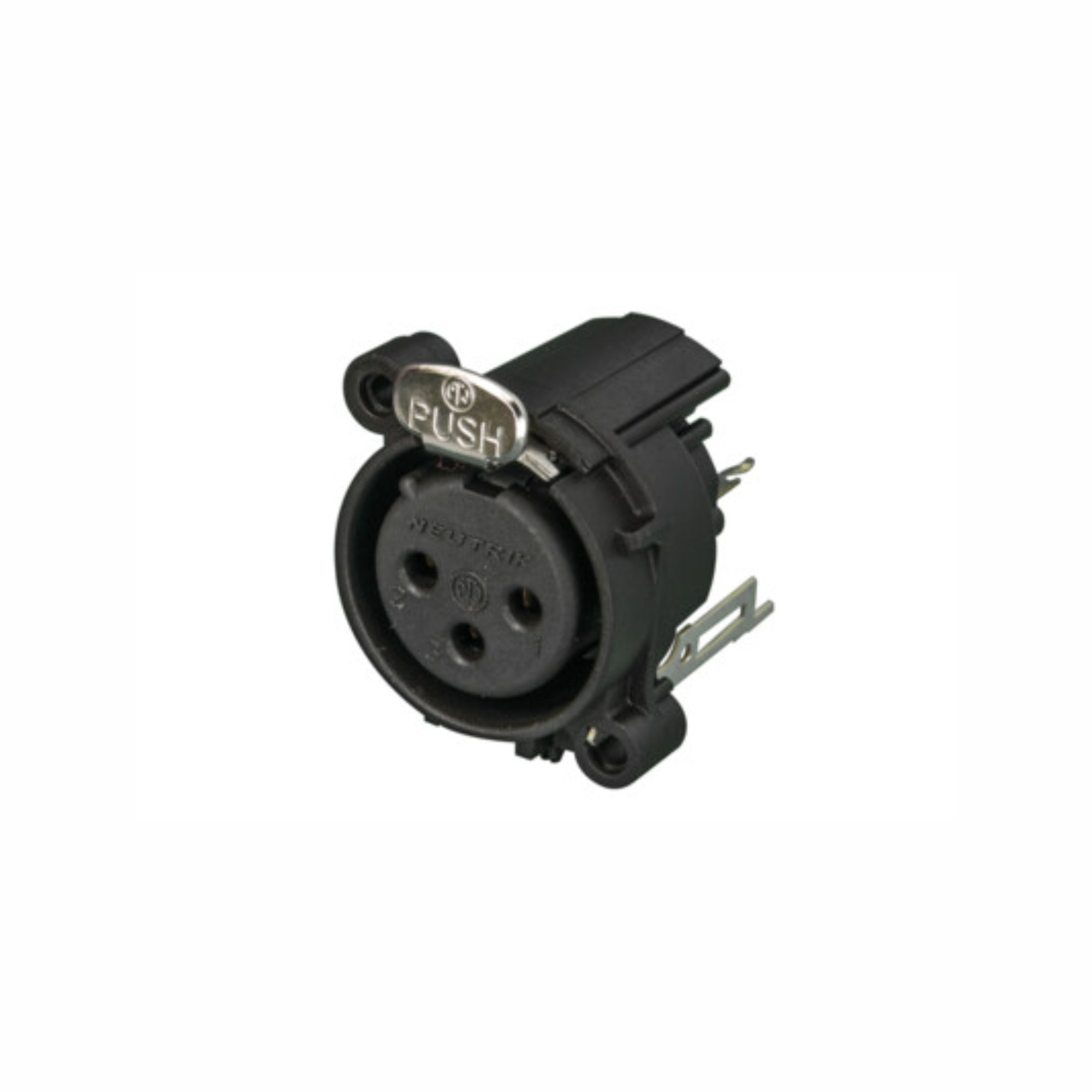 Neutrik NC3FAV2 - 3-pin XLR socket vertical PCB-mount, separate GND and housing, retesszel, A housing