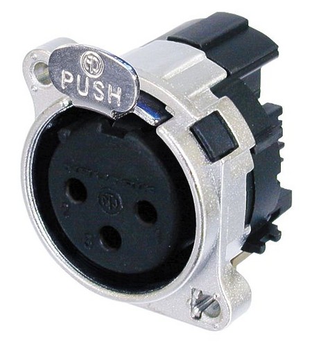 Neutrik NC3FBH1 - 3-pin XLR socket horizontal PCB-mount, common / combined 1. foot+GND+housing, retesszel, A housing