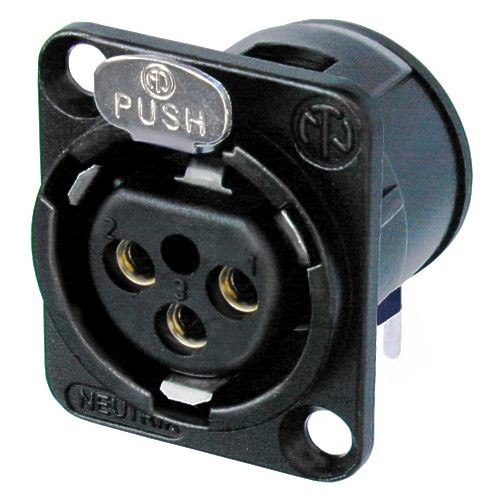 Neutrik NC3FD-H-B - 3 pólusú XLR aljzat vízszintes nyákhoz, aranyozott érintkező, fekete, D ház
