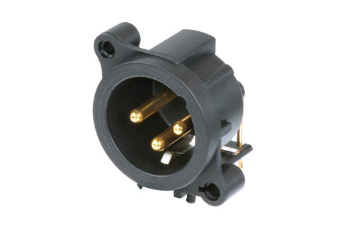 Neutrik NC3MAAH - 3-pin XLR plug horizontal PCB-mount, common / combined 1. foot+GND+housing, spring-loaded AA housing