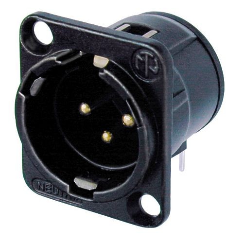 Neutrik NC3MD-H-B - 3-pin XLR plug horizontal PCB-mount, gold-plated contact, black D housing