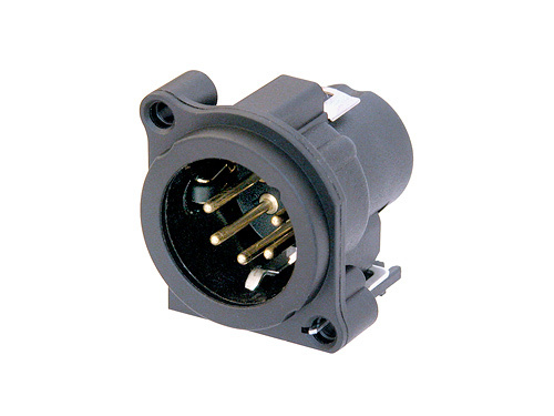 Neutrik NC5MBV-SW - 4 pólusú XLR dugó függőleges nyákhoz, földelés nélkül, retesszel, kapcsolós, B ház