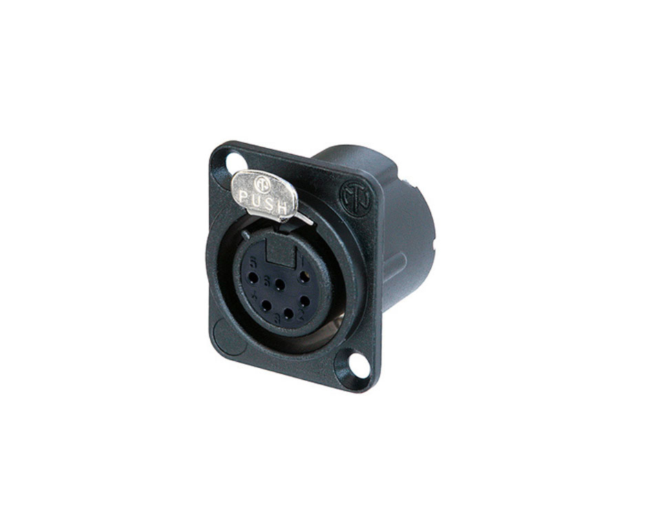 Neutrik NC6FD-LX-B - 6 pólusú XLR aljzat aranyozott érintkező, fekete, D ház