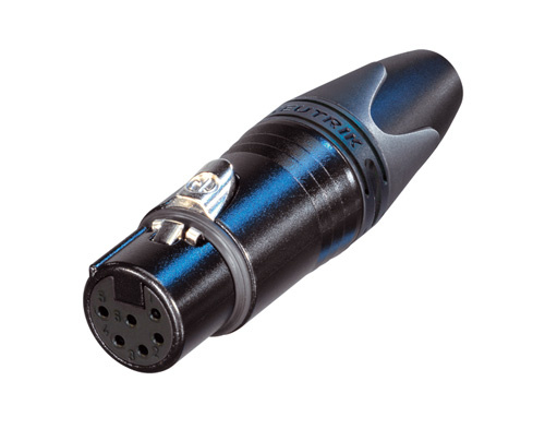Neutrik NC6FXX-B - 6 pólusú XLR aljzat egyenes, lengő, aranyozott érintkező, fekete ház