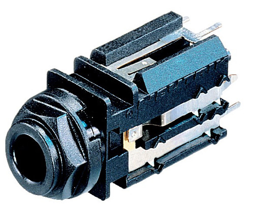 Neutrik NJ5FD-V - 6,35 mm stereo jack socket, panel-mount, 2 x switch, plastic housing