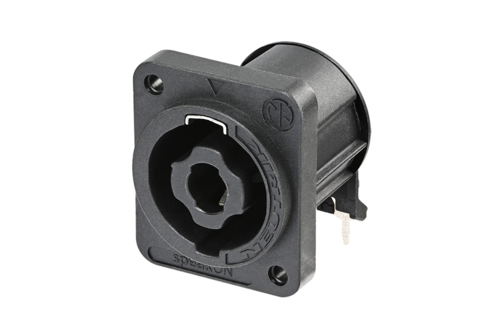 Neutrik NL4MDXX-H-3 - speakON 4-pin speaker connector, panel-mount, horizontal PCB-mount, D housing önmetsző (A) screw lyukakkal