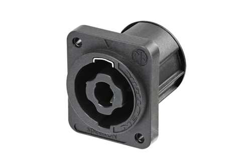 Neutrik NL4MDXX-V-3 - speakON 4-pin speaker connector, panel-mount, vertical PCB-mount, D housing önmetsző (A) screw lyukakkal