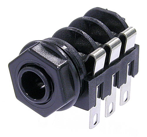 Neutrik NMJ3HF-S - 6,35 mm stereo socket, panel-mount, M plastic housing, plastic mounting