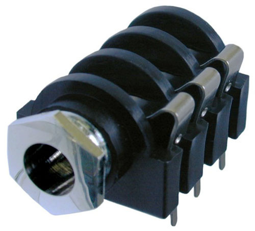 Neutrik NMJ6HCD2 - 6,35 mm stereo socket, panel-mount, 3-szoros switch, M with plastic housing, chrome mounting, horizontal PCB-mount