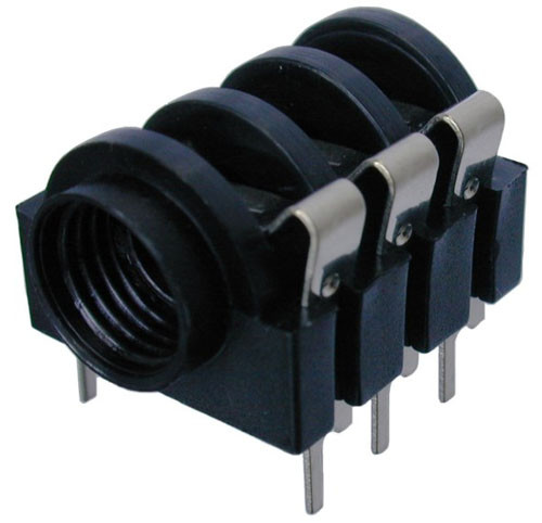 Neutrik NMJ6HCD3 - 6,35 mm stereo socket, panel-mount, 3-szoros switch, M with plastic housing, chrome mounting, horizontal PCB-mount