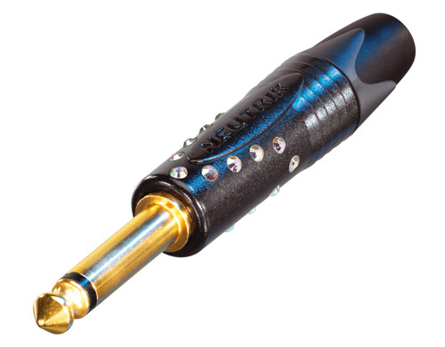 Neutrik NP2X-B-CRYSTAL - 6,35 mm mono jack plug, gold-plated, Swarovski kristállyal kirakott black housing