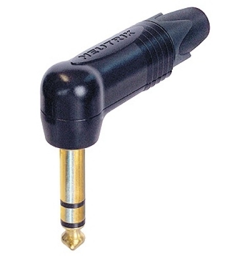 Neutrik NP3RX-B - 6,35 mm stereo jack plug, right-angle alakú, black housing, gold-plated