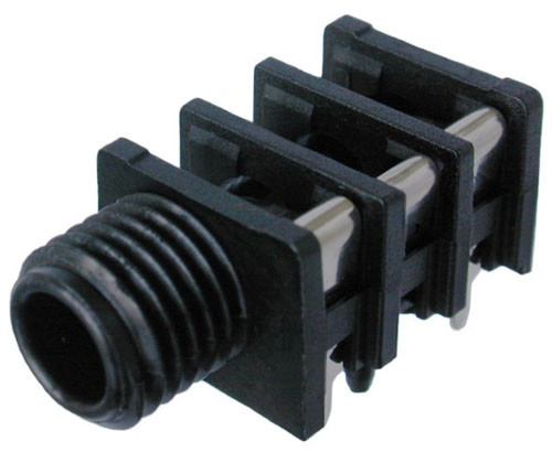 Neutrik NRJ6HF - 6,35 mm stereo socket, panel-mount, with switch, végig menetes felfogó