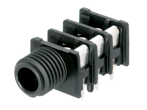 Neutrik NRJ6HF-1 - 6,35 mm stereo socket, panel-mount, with switch, végig menetes felfogó