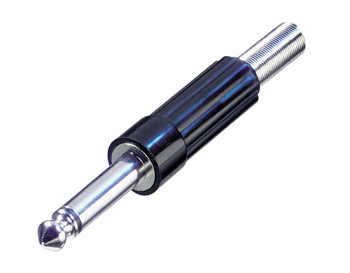 REAN NYS203 - 6,35 mm mono jack plug - black plastic housing, törésgátlóval, 6 mm diameter for cable