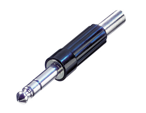 REAN NYS204 - 6,35 mm stereo jack plug - black plastic housing, törésgátlóval, 6 mm diameter kábelhe