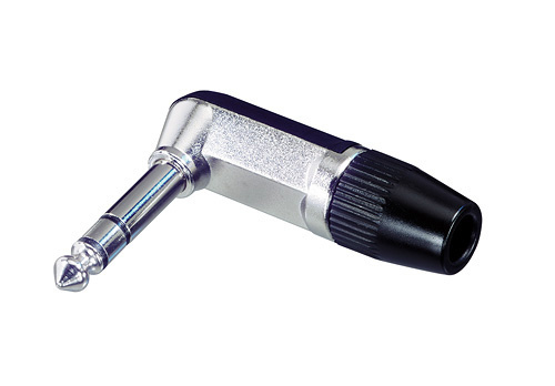 REAN NYS208 - 6,35 mm stereo, right-angle jack plug - black plastic housing, törésgátlóval, 6 mm diameter for cable