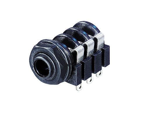 REAN NYS212 - 6,35 mm stereo jack socket - vízszintes PCB-mount, plastic housing, bulk