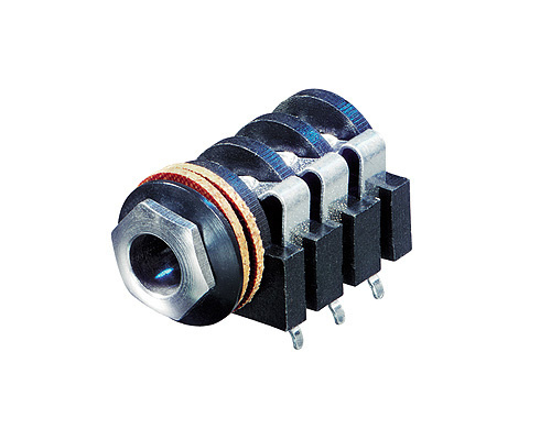 REAN NYS215 - 6,35 mm stereo socket - panel-mount, 3 x switch, horizontal PCB-mount, (távolság 8,2 mm), chrome-plated felfogóval, bulk