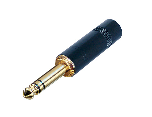 REAN NYS228BG - 6,35 mm stereo jack plug - glossy, long black with metal housing, with gold-plated contact , 6 mm diameter for cable