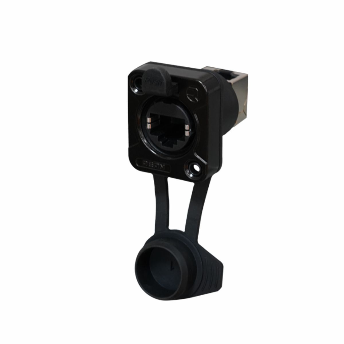 REAN RRE8F-Z-011-1 - RJ45 feedthrough 90 fokos RJ45 háttérrel, In D-size housing, rubber tömítővel, airtight (Airtight)
