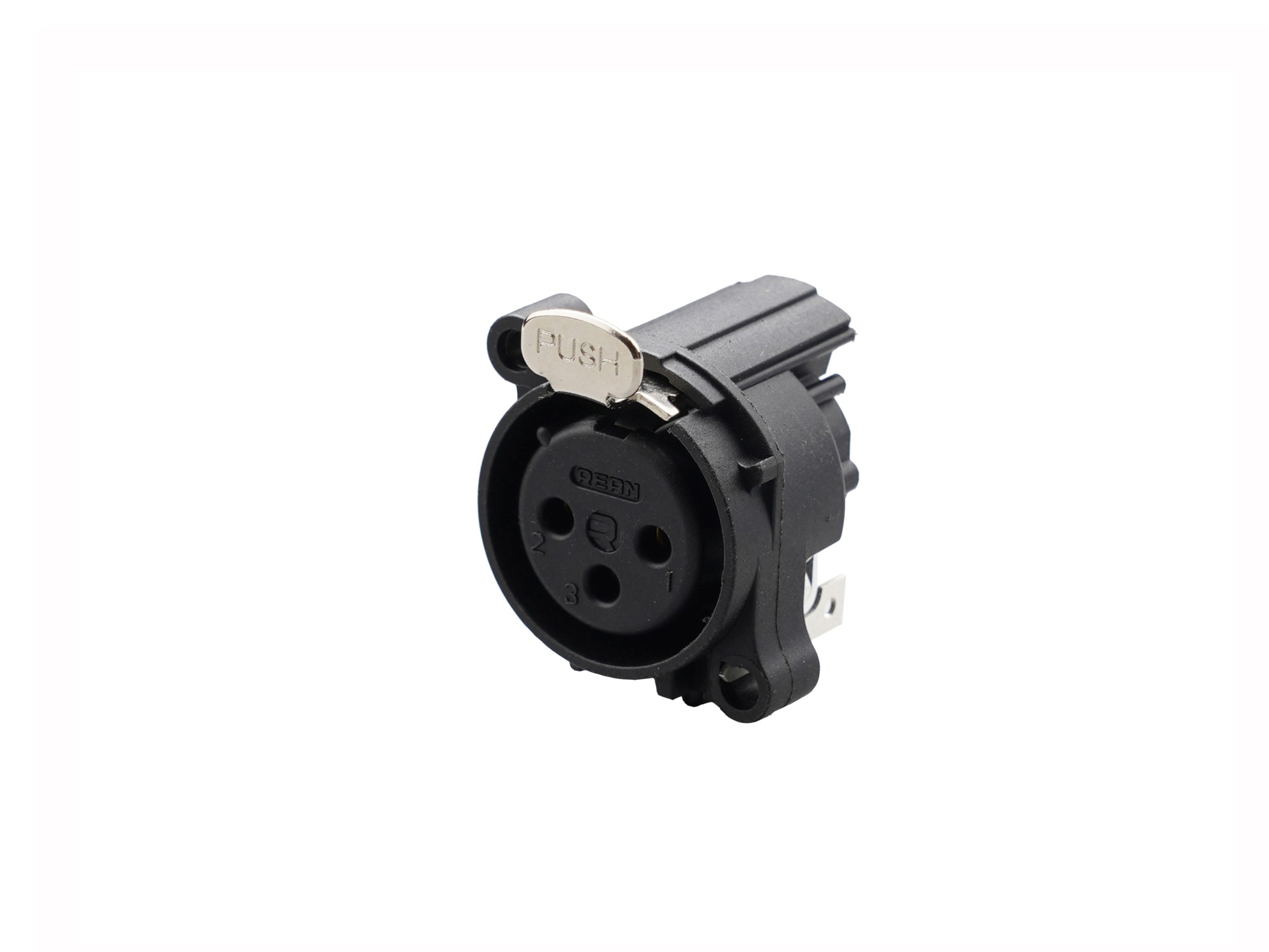REAN RRX3F-AA-010 - 3-pin XLR socket horizontal PCB-mount, common / combined 1. foot+GND+housing with contact, reteszes A housing