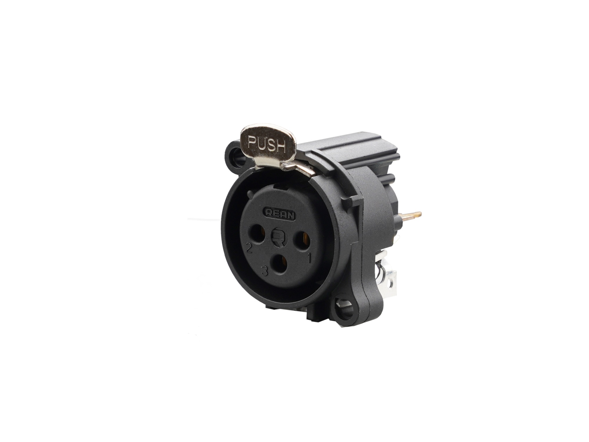 REAN RRX3F-AA-012 - 3-pin XLR socket vertical PCB-mount, common / combined 1. foot+GND+housing with contact, reteszes A housing
