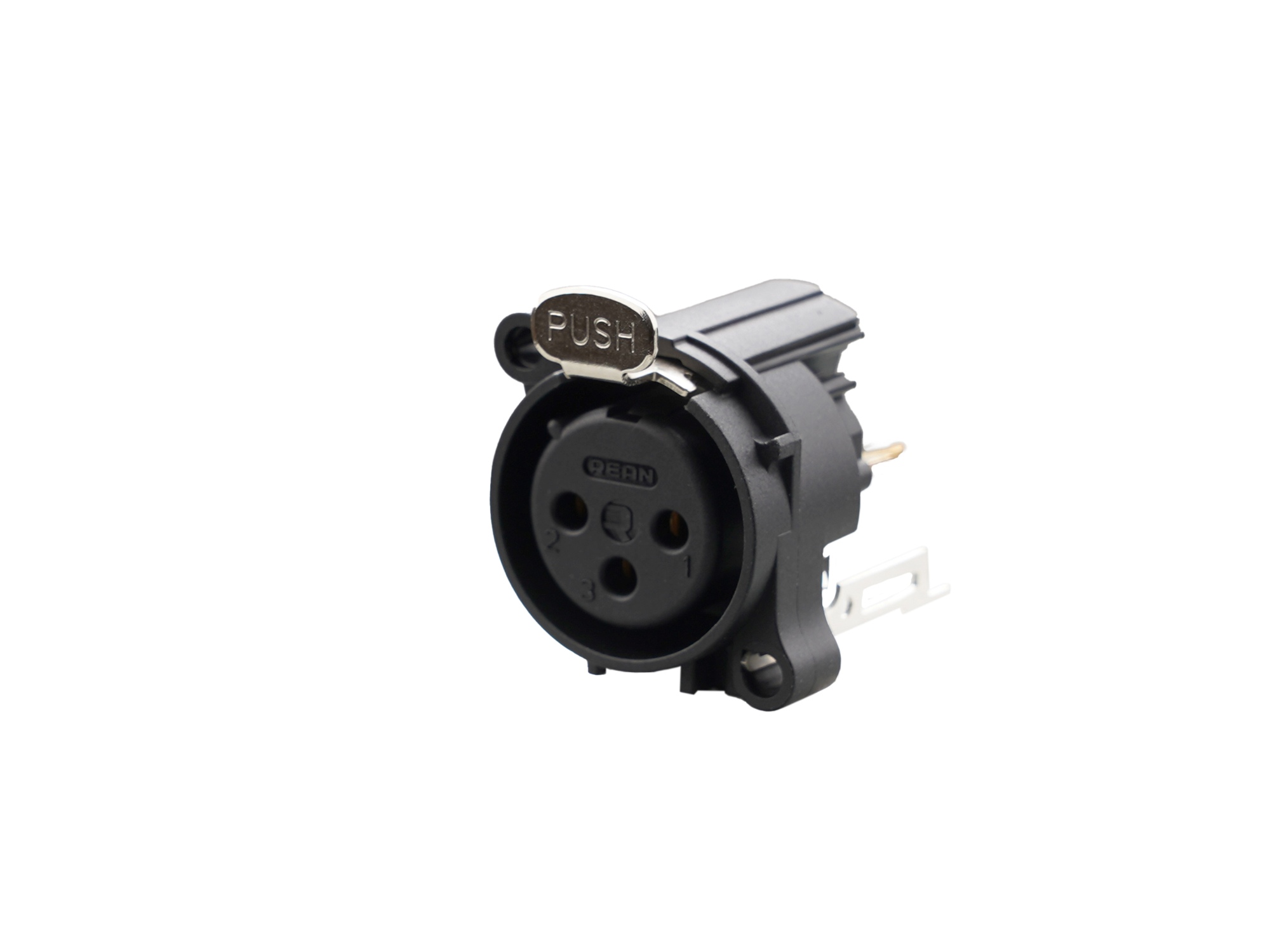 REAN RRX3F-AA-022 - 3-pin XLR socket vertical PCB-mount, separate GND and housing with contact, reteszes A housing