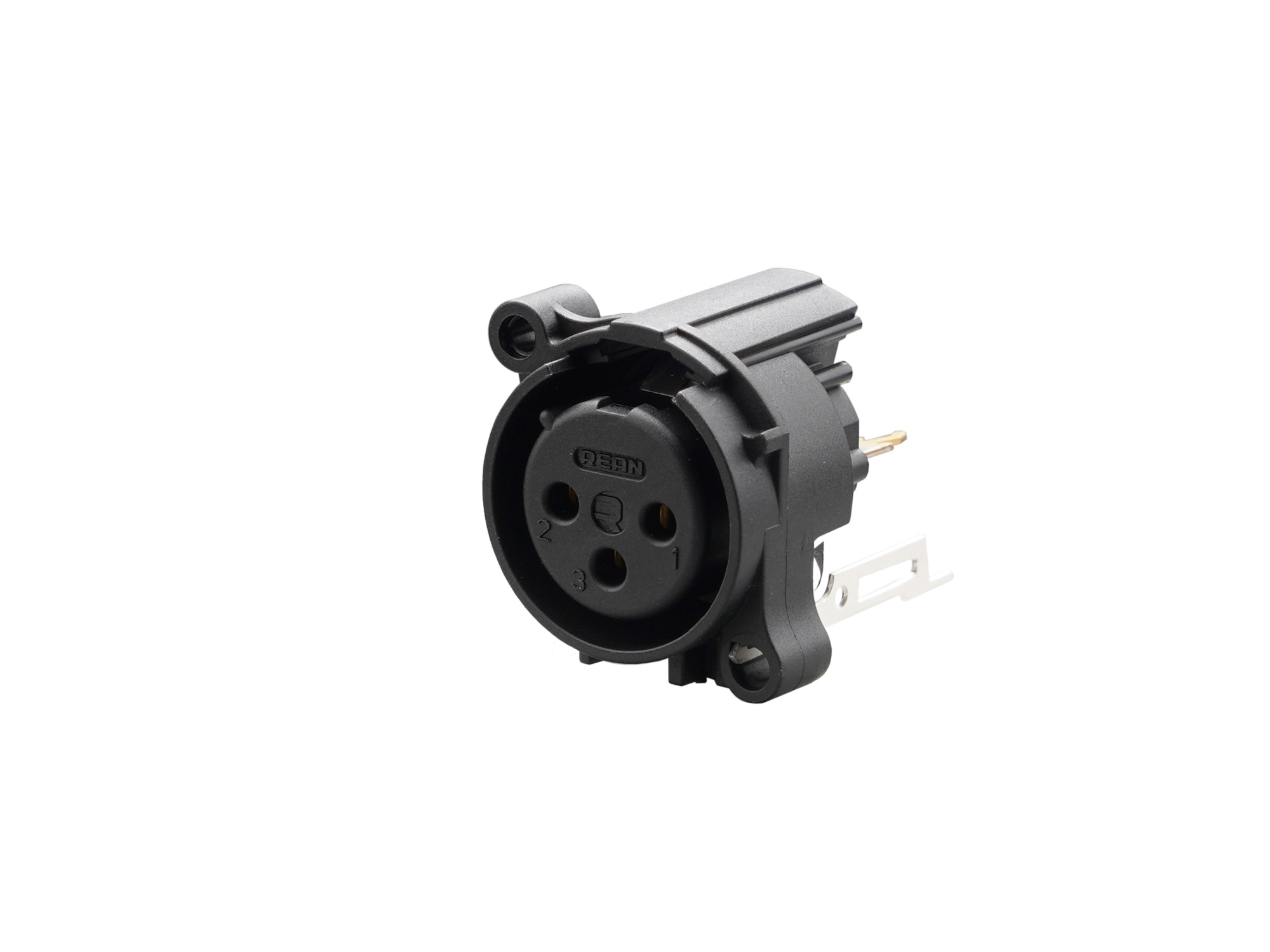 REAN RRX3F-AA-023 - 3-pin XLR socket vertical PCB-mount, separate GND and housing with contact, retesz without A housing