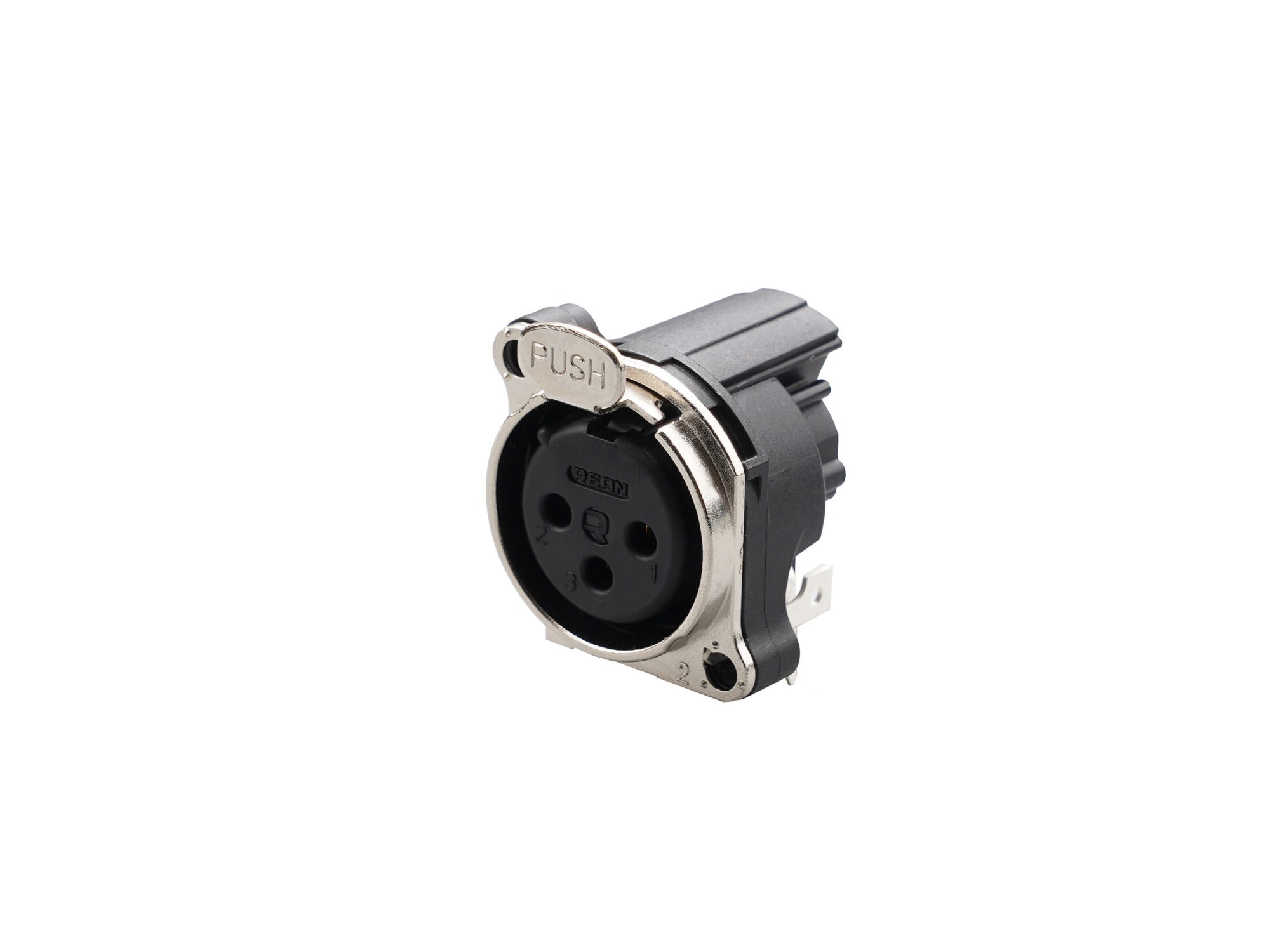REAN RRX3F-B-020 - 3-pin XLR socket horizontal PCB-mount, separate GND and housing with contact, reteszes B housing