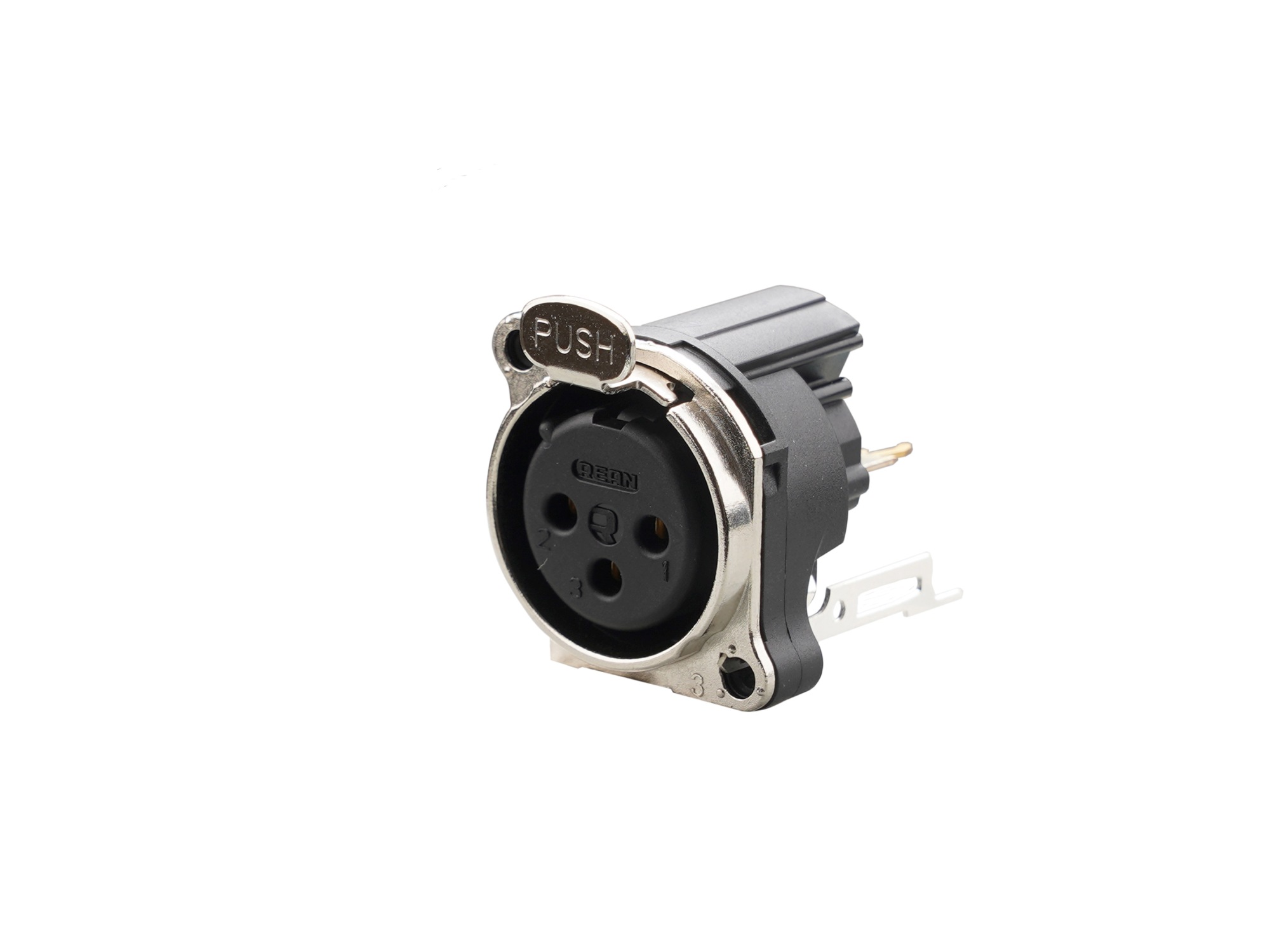 REAN RRX3F-B-022 - 3-pin XLR socket vertical PCB-mount, separate GND and housing with contact, reteszes B housing