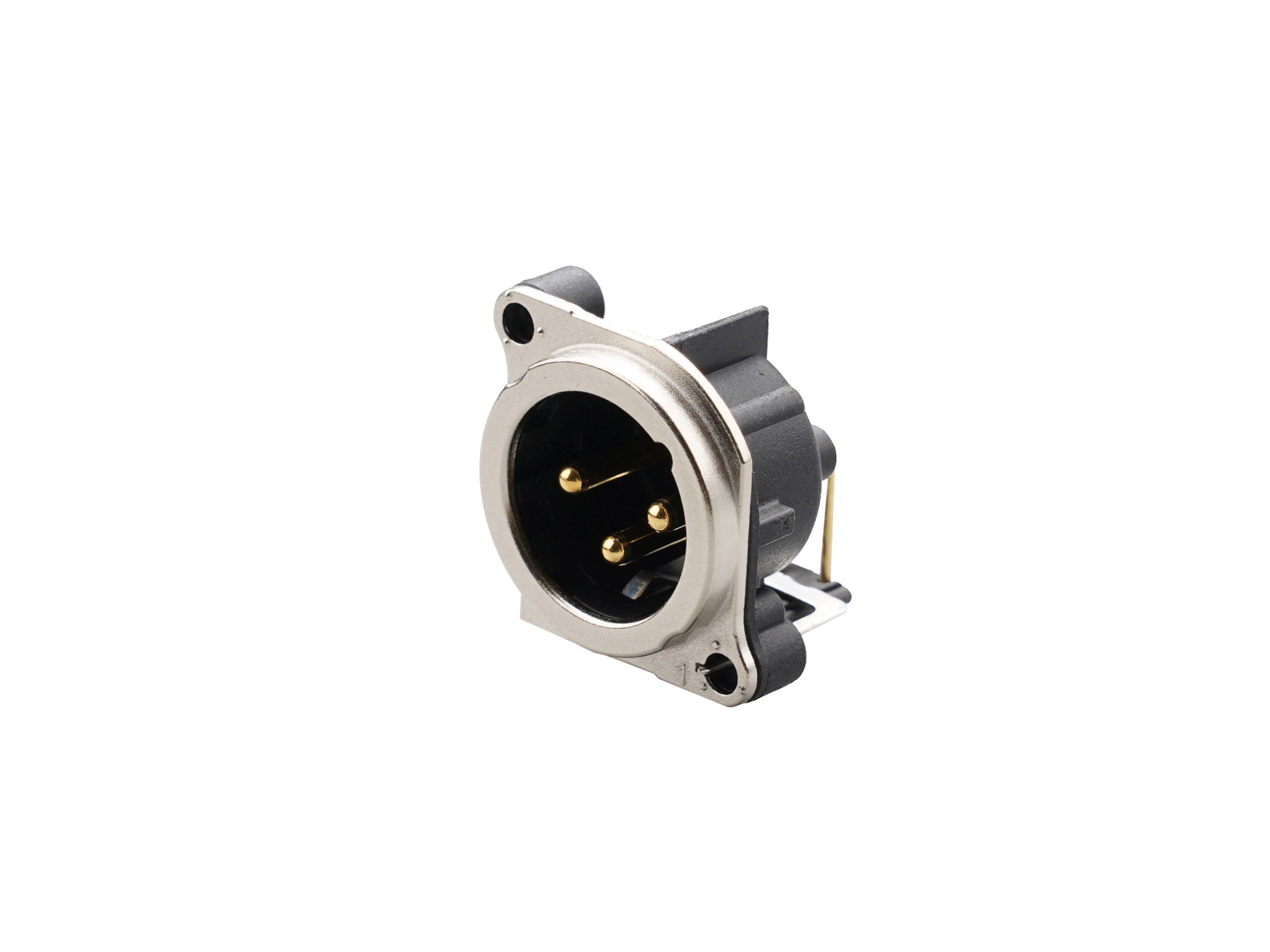 REAN RRX3M-B-021 - 3-pin XLR plug horizontal PCB-mount, separate GND and housing with contact, retesz without B housing